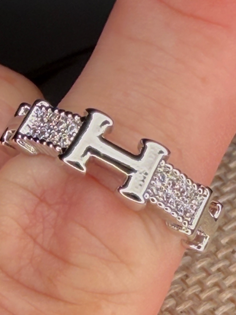 Silver 'H' Pavé Band Ring - Elegant Women's Jewelrysz 6 1/2 adjustable